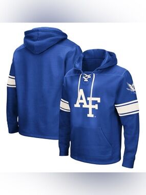 Colosseum Air Force Falcons 2.0 Lace-Up Pullover Hoodie. Blue/White. Medium.